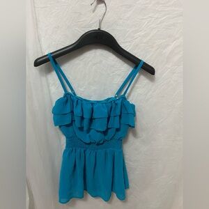 Vintage Y2K H&M Divided Blue Ruffled Smocked Peplum Cami Top SIZE 4